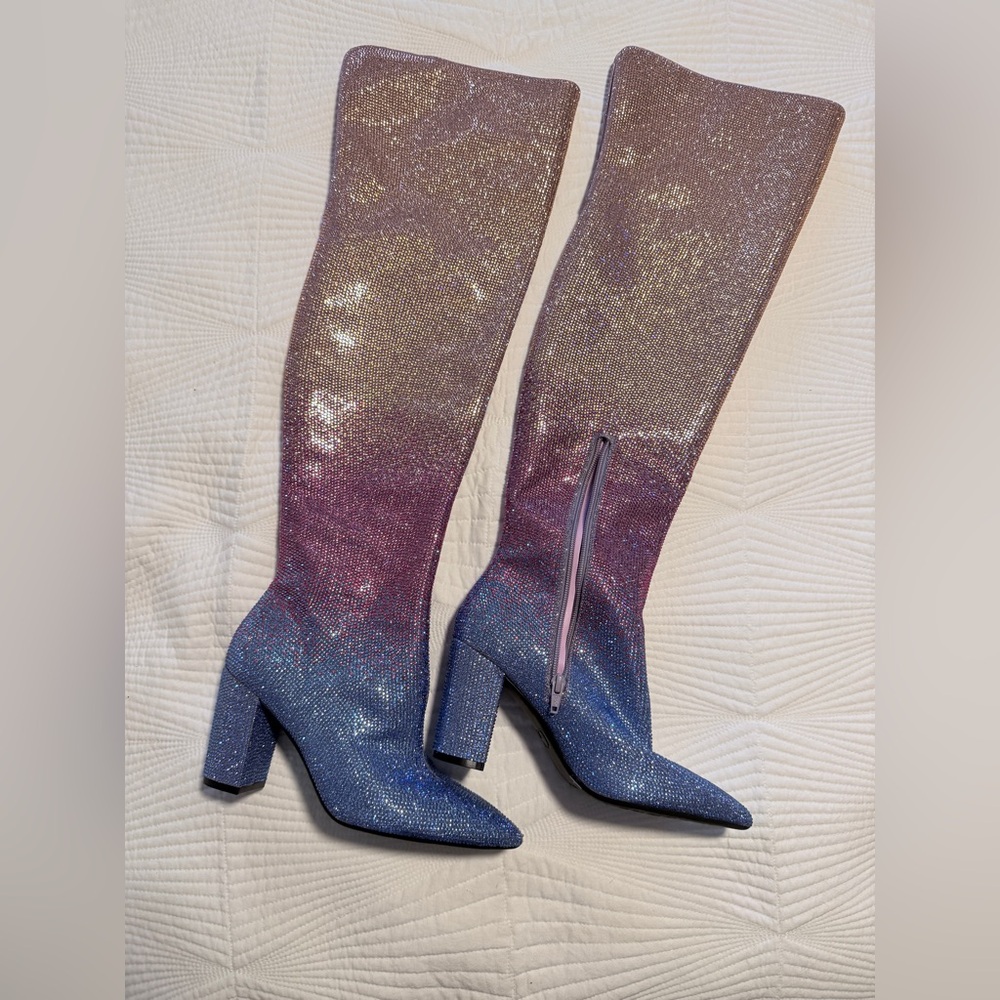 Gianni Bini Sparkle Ombre Over-the-Knee Boots in Pink & Blue - Picture 2 of 6